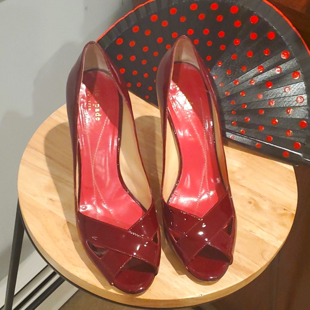 Kate Spade Dark Red Patent Leather Heels  Size 8